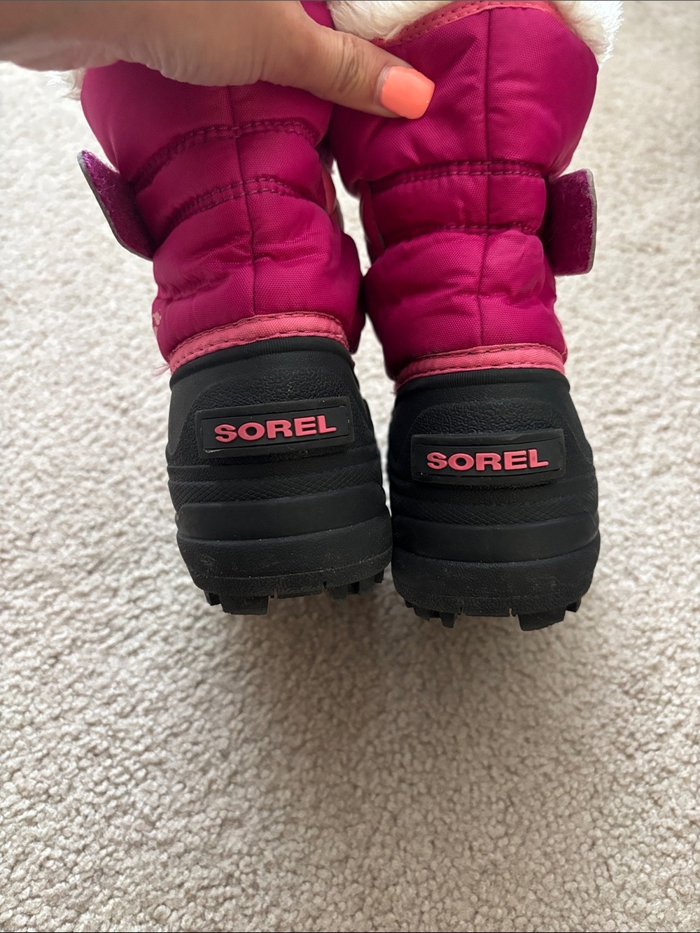 Sorel Pink and Black Girls' Insulated Winter Boots with Faux Fur Trim size 13 - Picture 4 of 5